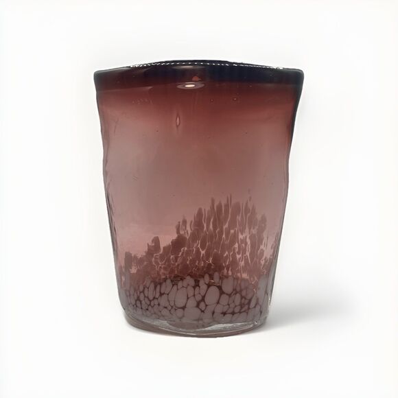 Vtg Creative Art Glass Vase Plum And White Design Hand Blown Thick & Heavy - Picture 2 of 5